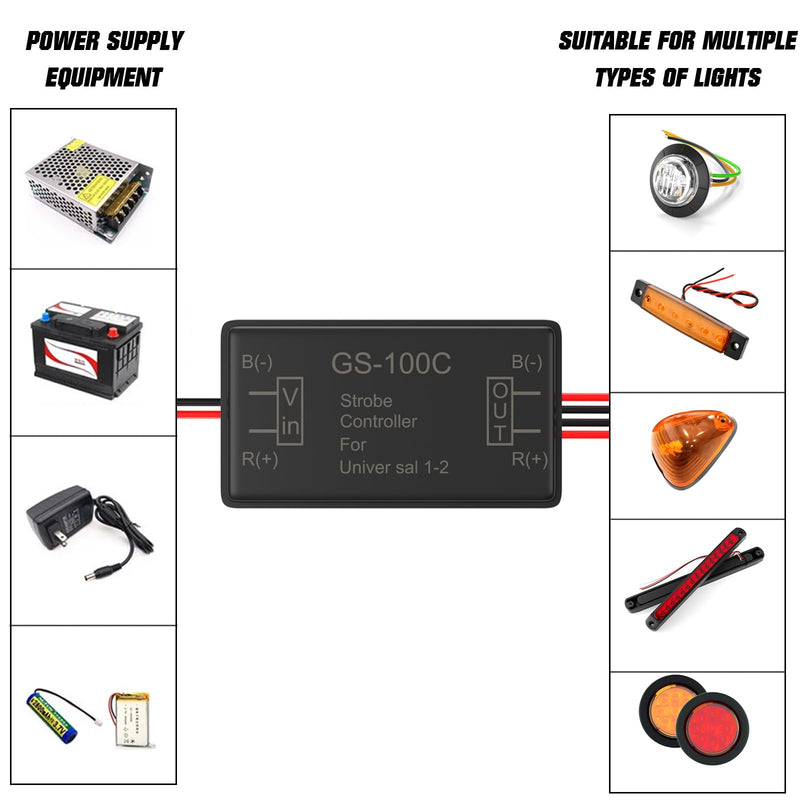 BJZ 2Pcs Flash Strobe Controller 12V 24V GS-100C Auto Car Flasher Module for Tail Side Clearance Top LED Lights Brake Stop Warning Grille Bumper Lights