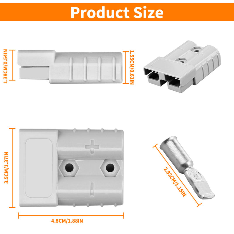 50A-600V Battery Quick Connect/Disconnect with 7/8/10/12 AWG, 6PCS Jumper Cable Plug Connector, Compatible with Anderson Connector for Rescue Winch, Motor Recovery, Winch Trailer, Traction System 50A Grey 6