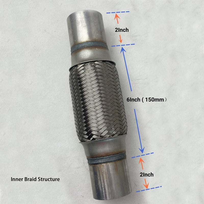 2Inch Flex Pipe Exhaust 51mm Flexible Exhaust Connector/Universal Flex Pipe Coupler with Extension/Inner Braid 10Inch Length (2In) 2In