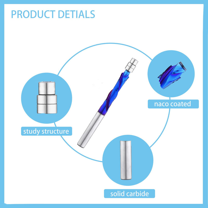 Compression Spiral Flush Trim Router Bit Solid Carbide 1/4 Inch Shank Cutting Diameter 1/4 Inch with NACO Coated CNC Spiral Router Bit for Woodworking Trimming CFB431 compression