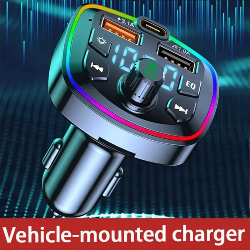 Multifunctional Car FM Transmitter Wireless Station MP3 Player, PD Fast Charging with 3.1A Dual USB Ports (Black) Black