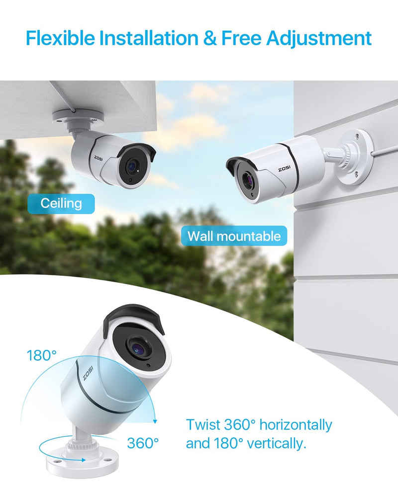 ZOSI 2MP 1080P HD-TVI CCTV Home Security Camera with Audio, Built-in Mic, IP66 Weatherproof, Night Vision, Indoor Outdoor Surveillance Camera, Only Compatible for ZOSI 3K Lite Analog DVR - White Wired-1Cam