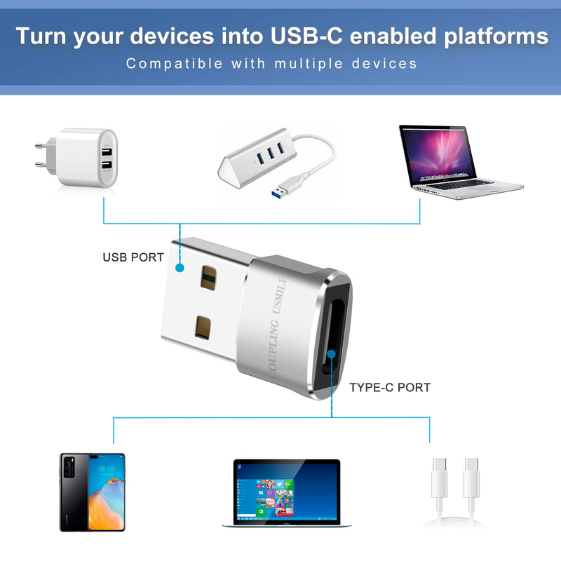 USB Male to USB C Adapter 4 Packs,USB to Type C Super Fast Charging/Transfer and OTG Function. Compatible with iPhone15 14 13 Plus Pro Max,iPad Pro Air 4 Mini 6 Almost USB Devices 4 pack silver