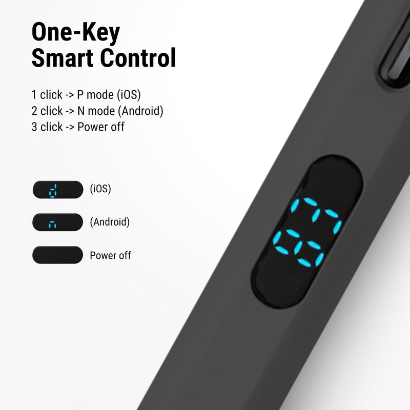 2-in-1 Stylus with LED Display | dual-mode active + capacitive, palm rejection, tilt, USB-C fast charge, no Bluetooth, 3 tips, for iPad iPhone Samsung Switch Black