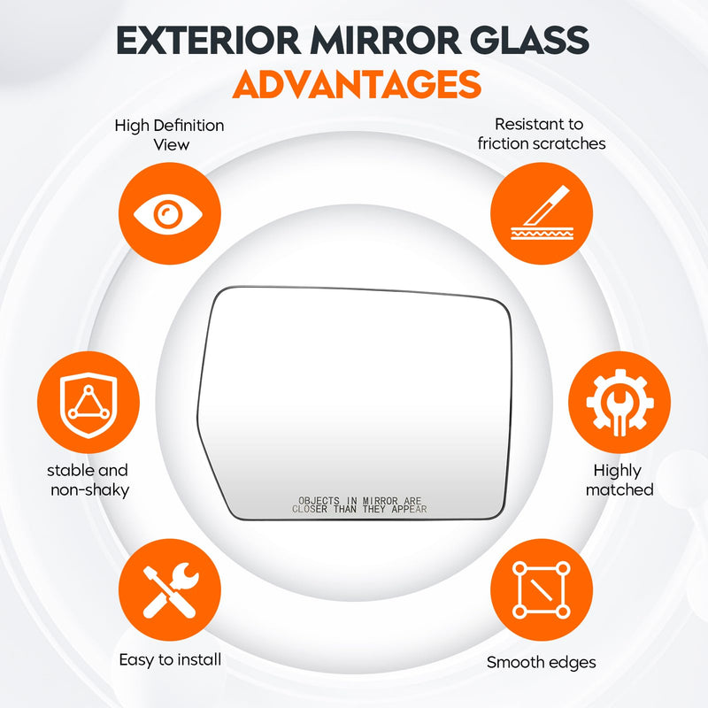Youxmoto Passenger Right Side Heated Mirrors Glass Replacement, Fit for Ford F150 2011 2012 2013 2014 Side View Mirror Glass with Rear Holder, Fits for 4L3Z-17K707-DA Passenger Side (Right)