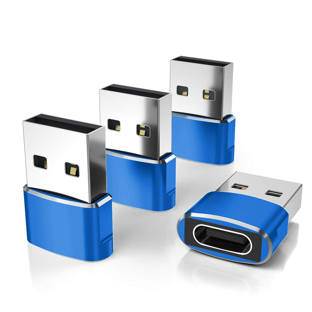 Elebase USB to USB C Adapter 4 Pack,Type C Female to USB A Male Charger Connector for Apple iPhone 12 13 14 15,iPad 8 8th 9 9th 10 10th Air 4th 5 Mini 6 6th Generation,Samsung Galaxy Z Flip S23 S24 Blue