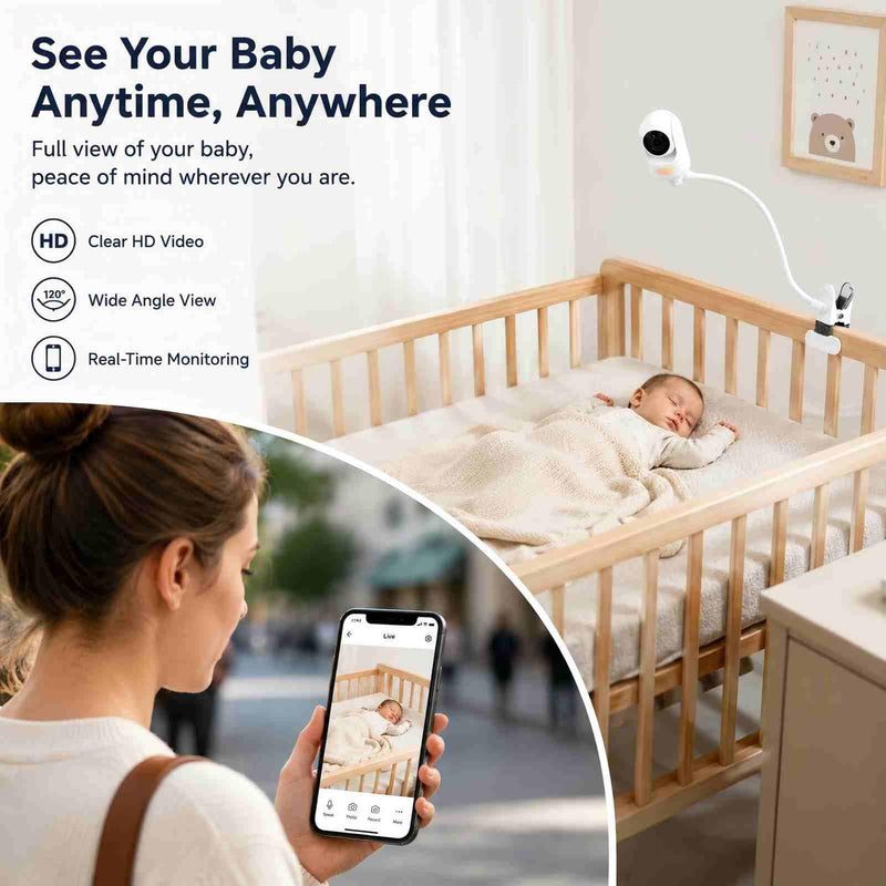 Baby Monitor Mount for HelloBaby: HB65/HB6550/HB66/HB248/HB30 | Adjustable Flex Stand - 3-Second Tool-Free Clamp - Non-Slip Rubber Grip - Secure for Crib - Fits 15-60mm Rail