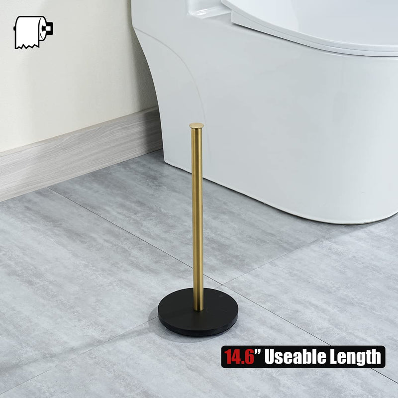 JQK Toilet Paper Storage Stand Gold, 304 Stainless Steel Thicken 0.8mm Tissue Reserve Holder Dispenser for Bathroom, Brushed Gold, TPS180-BG 15.35 Inch Gold & Black Base