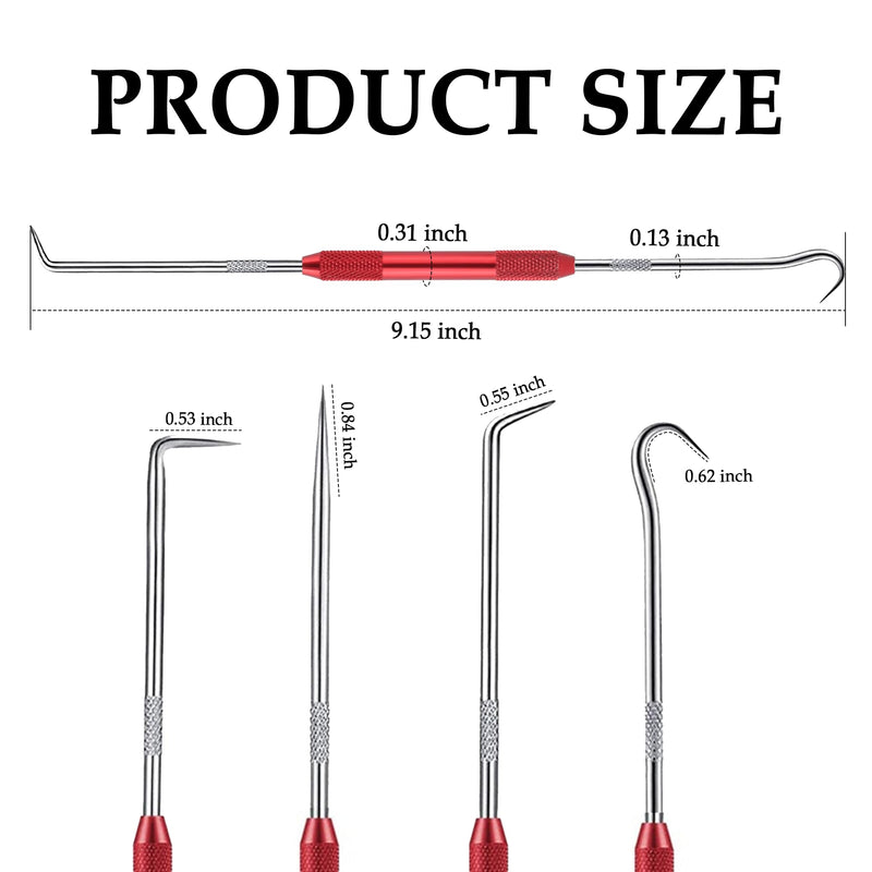 2PCS CarbonSteel Hook Tool and Pick Set,Double End Pick and Hook Set Auxiliary Dismantling Fittings,Universal O Ring Pick Set and Hook Tool Car Accessories Fit for Most Cars (Red) Red