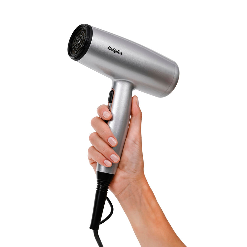 BaByliss Cosmos Compact Lightweight Hair Dryer - 2100W Powerful Sleek Blow Dryer, Diffuser, Ionic Frizz-Free Conditioning, 3 Heat & 2 Speed Settings, Silver, D580DU
