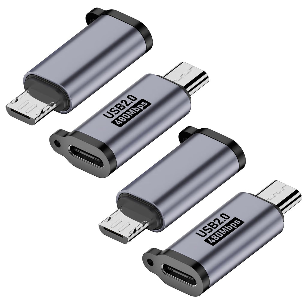 AreMe Micro USB 2.0 to USB C Adapter (4 Pack), USB Type C Female to Micro USB Male Converter Connector Support Charge Data Sync for Samsung Galaxy S7 S7 Edge, Nexus 5 6 and More (Grey)