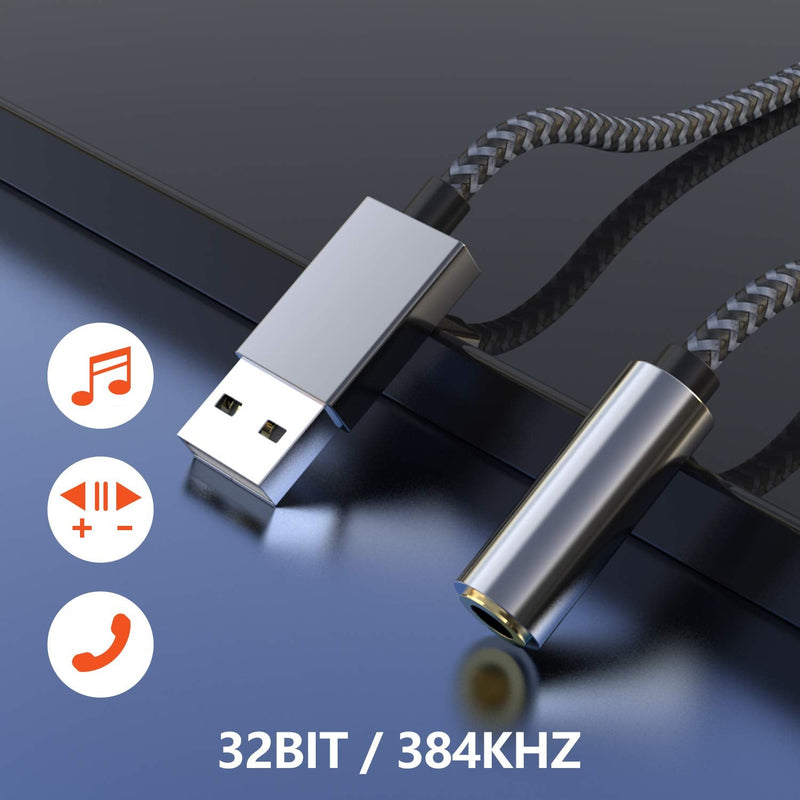 USB to Audio Jack, Morelecs USB to 3.5mm Jack Audio Adapter, USB to Aux Cable with TRRS 4-Pole Mic-Supported USB to Headphone AUX Adapter Built-in Chip External Sound Card for PS4 PC and More -3.3FT