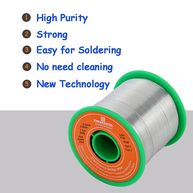 Lead Free Solder Wire Rosin Core Flux 2.5% Flow 0.032in 0.8mm Electric Solder 1.1lb. 500g No Lead Electrical Soldering Wire Sn99 Ag0.3 Cu0.7 for Electronics Soldering