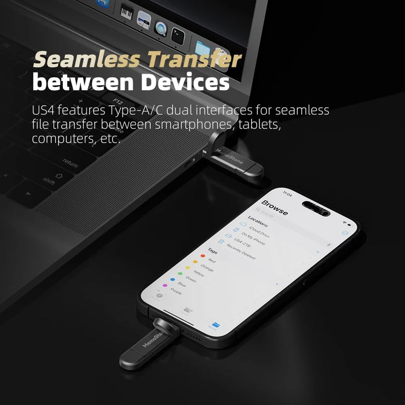 KingSpec MemoStone 1TB External SSD, USB 3.2 Gen2 Dual Type A/C Interface - Up to 540MB/s, Portable Solid State Drive Perfectly Compatible with Smartphones/Laptops/Tablets/Desktops