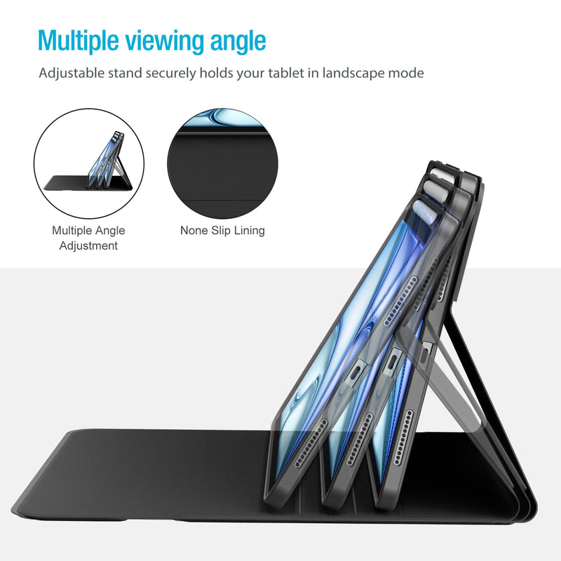 ProCase Touchpad Keyboard Case for iPad Air 11 Inch M4/M3/M2 & Air 5/4 | Detachable Keyboard with Precision Multi-Touch Trackpad, Slim Protective Case with Pencil Holder for Work & Travel - Black