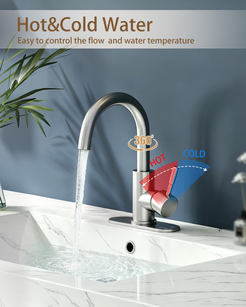 Fransiton Bathroom Faucets, Bar Sink Faucet Single Hole for Bathroom Kitchen Campers with Pop-Up Drain Hose, Suitable for Farmhouse Vanity Lavatory Brushed Nickel Classic