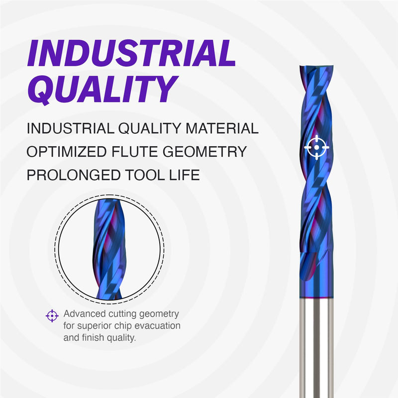 ZahyoX 3/8" Upcut Extra Long Spiral CNC Bit, NACO Coated Router Bit, 3/8" Cutting Dia, 2" Cutting Length, 4" Overall Length, CNC Woodworking End Mill Upcut, 2" CL Pack of 1