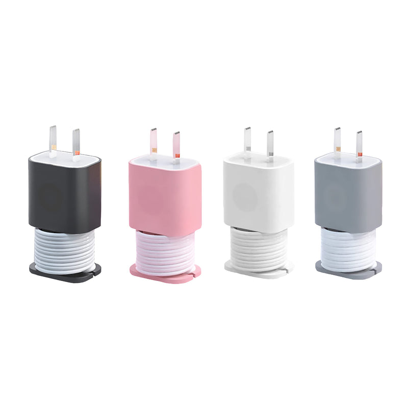 365Home 4-Pack 2 In 1 Silicone Charger Protector with Cord Wrap, Iphone Silicone Power Adapter Case, Snapback Charger Winder, Compatible with 18W/20W Charger - 1.65 x 1.1 inches (Charger not Included) 4P-WGBP