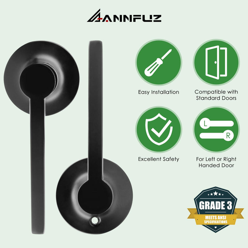 1 Pack Black Interior Passage Door Lever Handles, Keyless Non-Locking Reversible Left & Right Hand Lever Set, Matte Black Finish No Lock Indoor Door Hardware for Closet & Hall Passage,1pack