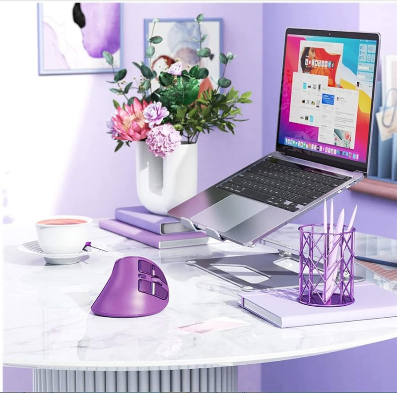 JOMAA Vertical Ergonomic Wireless Mouse, 2.4G and Bluetooth 5.0/3.0 Dual Mode, Silent, 3 Adjustable DPI Levels, Rechargeable, for Laptop/PC/Mac/iPad/Android Purple