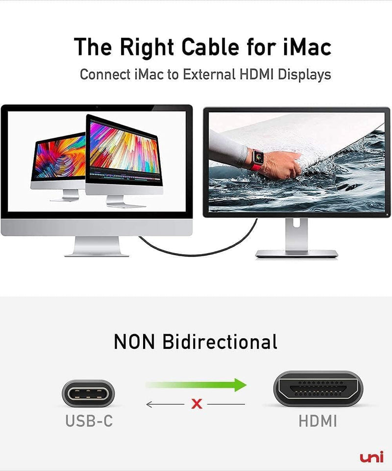 uni USB C to HDMI Cable 6ft-2 Pack 4K@60Hz, USB Type C to HDMI Cable [Thunderbolt 3 Compatible] for MacBook Pro/Air, iPad Pro, Surface Book 2, Galaxy S23, and More Grey