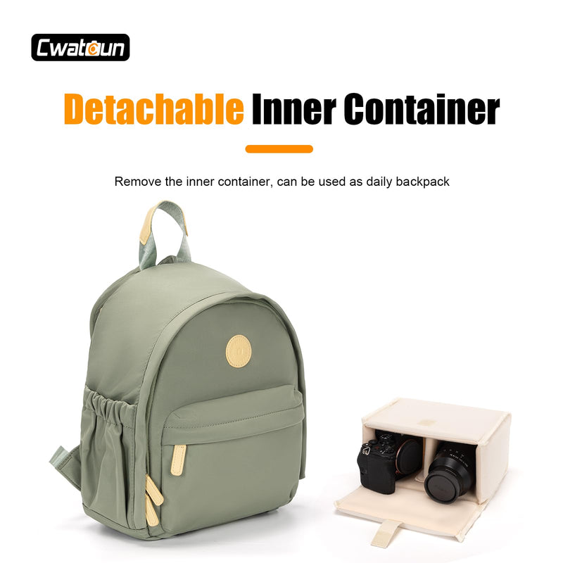 Cwatcun Camera Backpack for Women, Compact DSLR Bag with Tripod Strap | Fits 1body+1lens+10.9"iPad. Removable dividers, 18mm padding,tripod strap, anti-theft pocket, lightweight 0.96kg. Green 1.0 Small