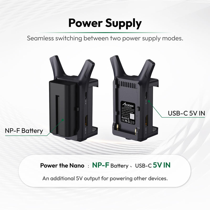 Accsoon CineView Nano Wireless Video Transmission System, 500ft Range, 0.06s Latency, 1080P/60 HD Video, 4 Devices Monitoring, 2-Way Power Supply HDMI Nano