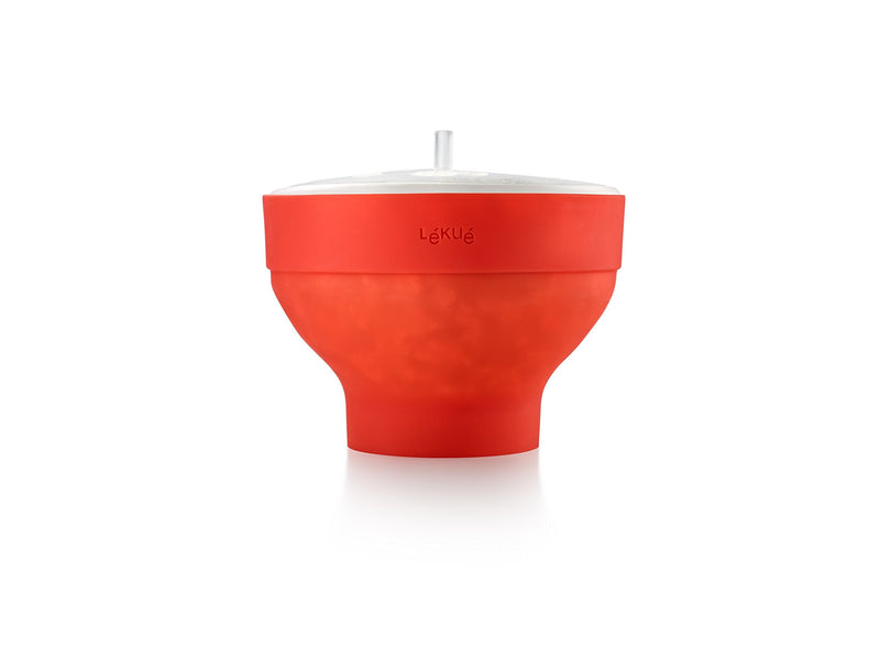 Lékué Microwave Popcorn Maker | Standard | Red | Fast, Healthy Pop-Up Popcorn Bowl, Cooks 2-3 Servings in 3 mins | Folds Down to Save Space, No Oil Needed, Includes Fat-Free Recipes | Dishwasher Safe