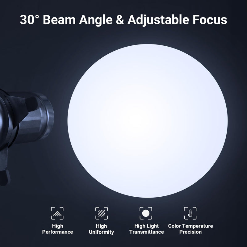 NEEWER Basics Spotlight Conical Optical Snoot Only for FL10/FL20/FL10P Photography Flashlight, 4X Brighter Projector Attachment with Adjustable Focus, 30° Beam Angle, 20 Metal Gobos, LS01