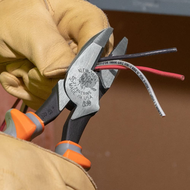 Klein Tools 2139NERINS 1000V Insulated Side Cutter Pliers, Made in USA, High Leverage Design, Induction Hardened Knives, 9-Inch