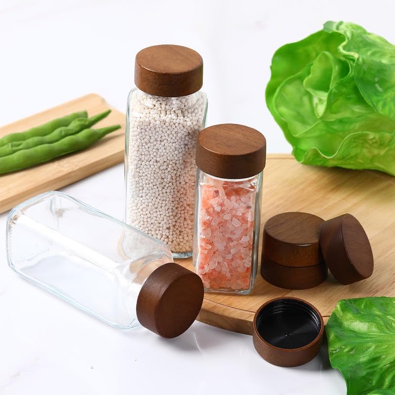 FillTouch 28 Pcs Wooden Lids for 4 oz and 8 oz Square Spice Jars Reusable Can Wooden Airtight Spice Storage Canning Lids for Nice Sealing Kitchen