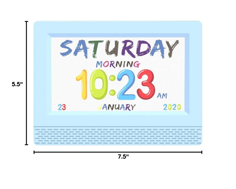 Kids Digital Alarm Clock Colorful, 7" Large LED Time Display Children's Sleep Trainer, Eye-Caring Digital Clock for Girls Boys Bedrooms Bedside, 17 Alarm Clock Settings Easy to Use Kids Birthday Gift Blue