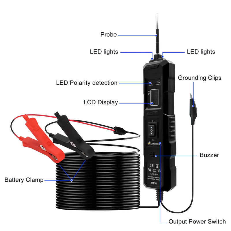 6V-48V DC Car Power Circuit Probe Tester with Dual LED Lights,Electric Circuit Tester Automotive,Fuse & Voltage Tester,Electrical Automotive Digital Display Short Finder with 4.5M Cable