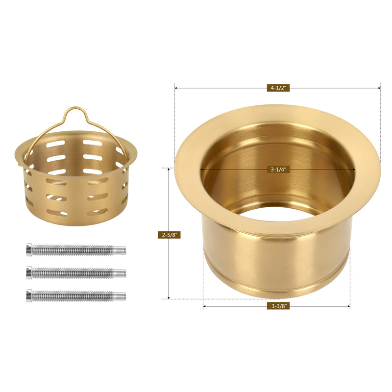 Deep Extended Garbage Disposal Flange with Basket Strainer，Fit for 3-1/2 Inch Standard Sink Drain Hole, Gold Deep Sink Flange