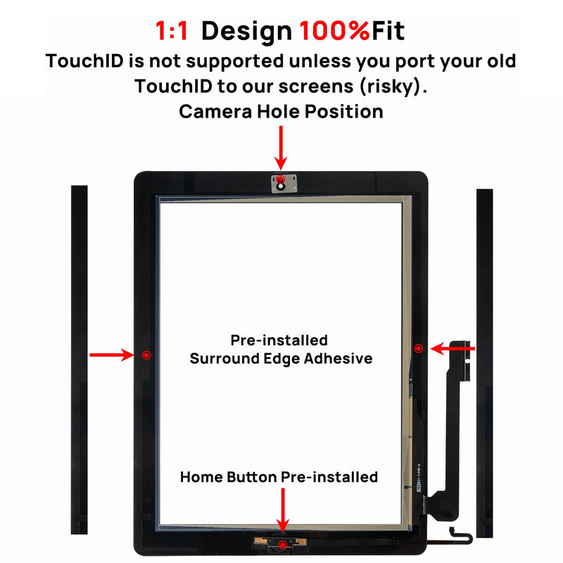 Screen Replacement for iPad 4 4th Generation, Touch Glass Compatible with iPad A1458 A1459 A1460 with Home Button and Tool Set