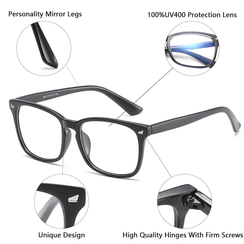 Square Blue Light Blocking Glasses,Computer/Gaming/Screen Glasses for Women or Men Black