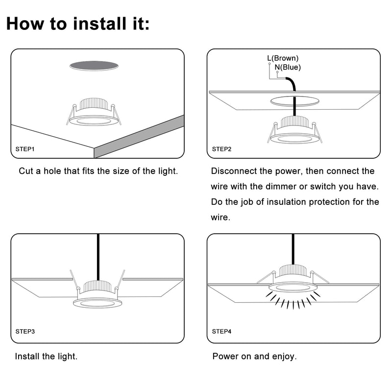2.5 inch Black LED Recessed Lighting, Dimmable 5W Retrofit Downlight, CRI 80, 6000K Daylight White, as AC 110V Ceiling Light with LED Driver for Living Room, Kitchen, Hallway, 4 Pack 2.5 Inch 4pack