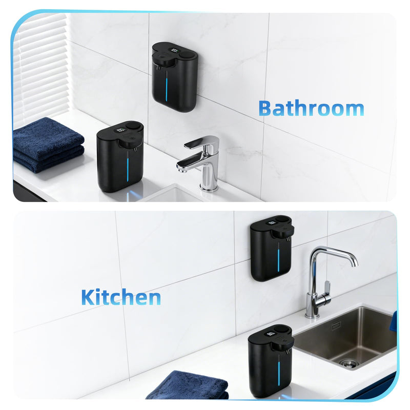  [AUSTRALIA] - Automatic Soap Dispenser Touchless, 9 Levels Soap Dispenser Wall Mount, 16.9oz/500ml Automatic Hand Soap Dispenser for Bathroom, Plastic Electric Dish Soap Dispensers for Kitchen, Black
