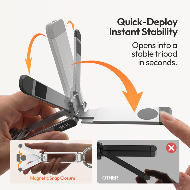 ULANZI MA30S Phone Tripod, Mini Tripod Stand for MagSafe | Ultra-Light Carabiner Tripod, One-Click Open, Foldable Portable Travel Tripod for iPhone Samsung Video Recording
