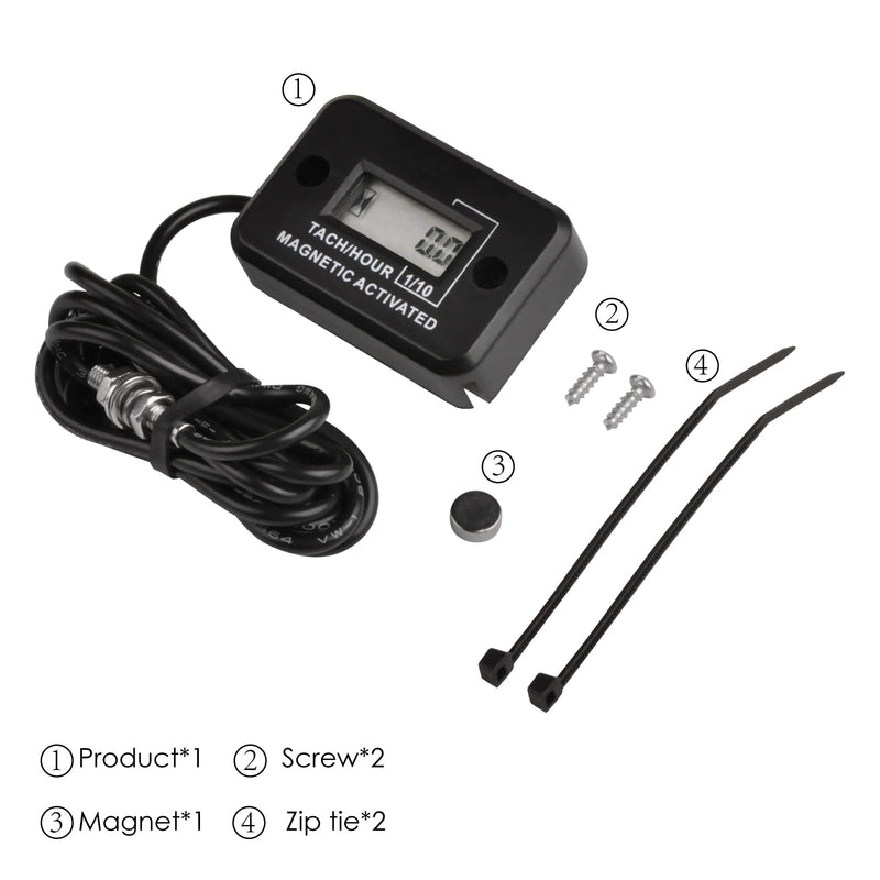 LCD Digital Magnetic Activated Tachometer Hour Meter,Rotating Shaft Hours Meter,Use for Diesel/Gas Engine Motor,Compressors,Motors,Generator or a Host of Other Equipment