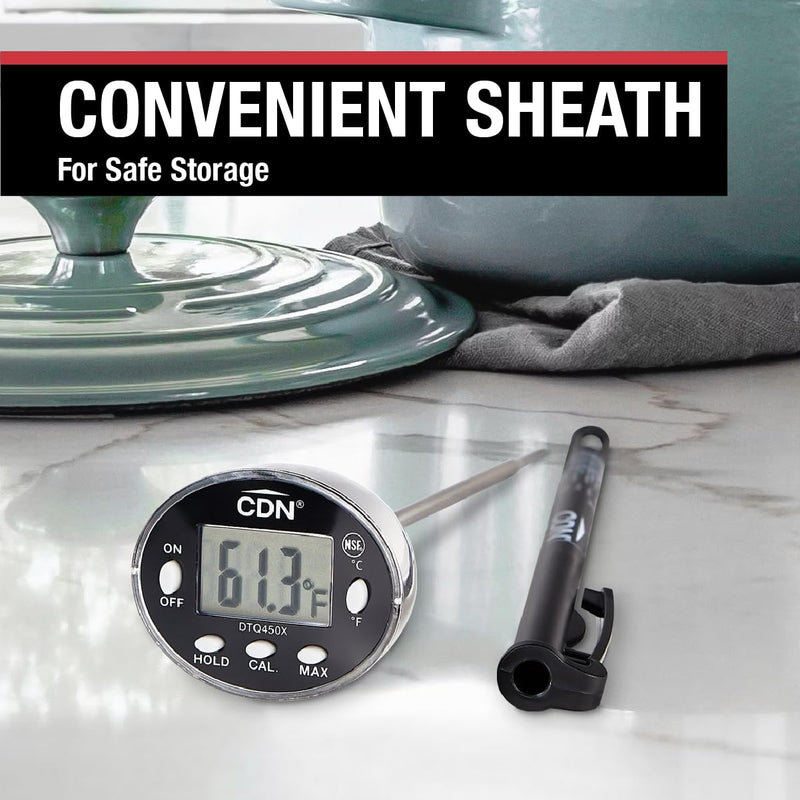 CDN Thin Tip Thermometer | ProAccurate®, 4.75" Stem, Digital, Hold, Max, Waterproof, NSF Certified, Ideal for Cooking, Brewing - DTQ450X Silver 1 EA