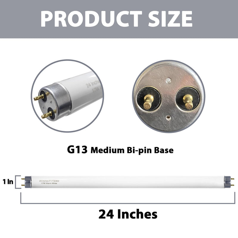 Konideke 24 inch F17T8/830 17 Watts Light Bulb Warm White, 2 Foot Straight Fluorescent Tube T8 Tube Light F17T8/WW, 1500 Lumen G13 Medium Bi-Pin Cap 8 Pack