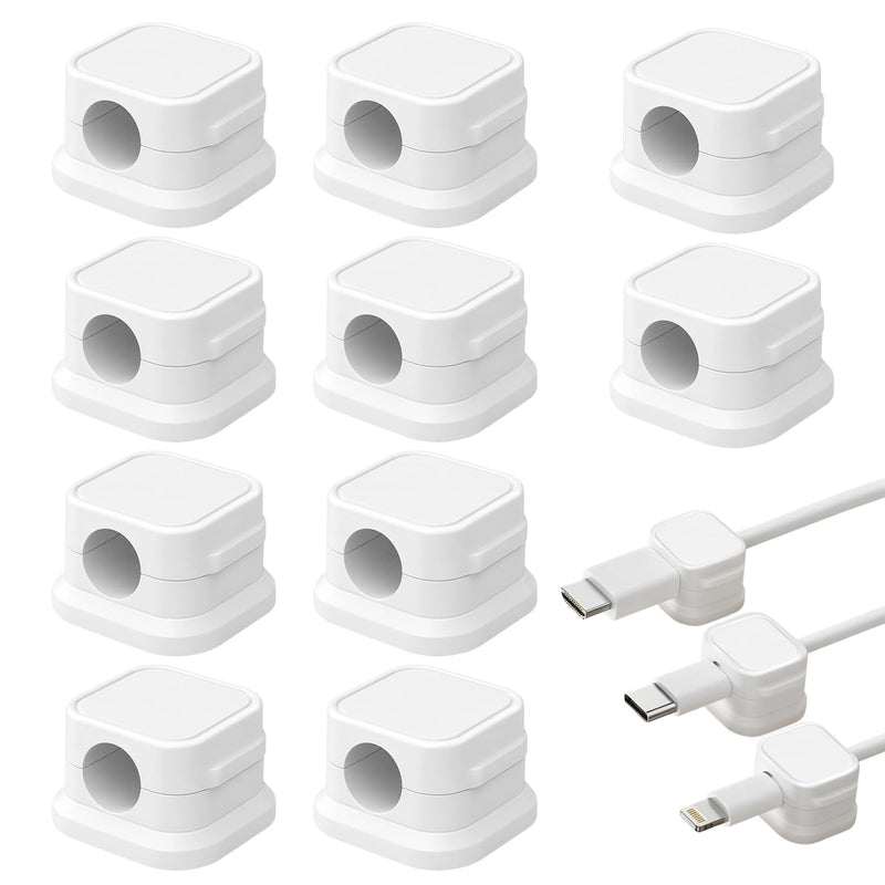 10 Pack Cord Organizer Clips, Desk Cable Holder for USB, Charging, Data and Phone Cables, Rotatable Clip Adhesive Wire Management for Office, Home, Nightstand 10 Pack white
