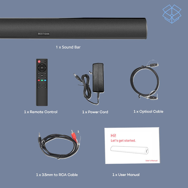 Sound bar, BESTISAN Soundbar Wired and Wireless Bluetooth 5.0 HDMI-ARC Speaker for TV (28 Inches, HDMI-ARC Connection, Optical Cable Included, DSP, Bass Adjustable, Wall Mountable) 28Inch