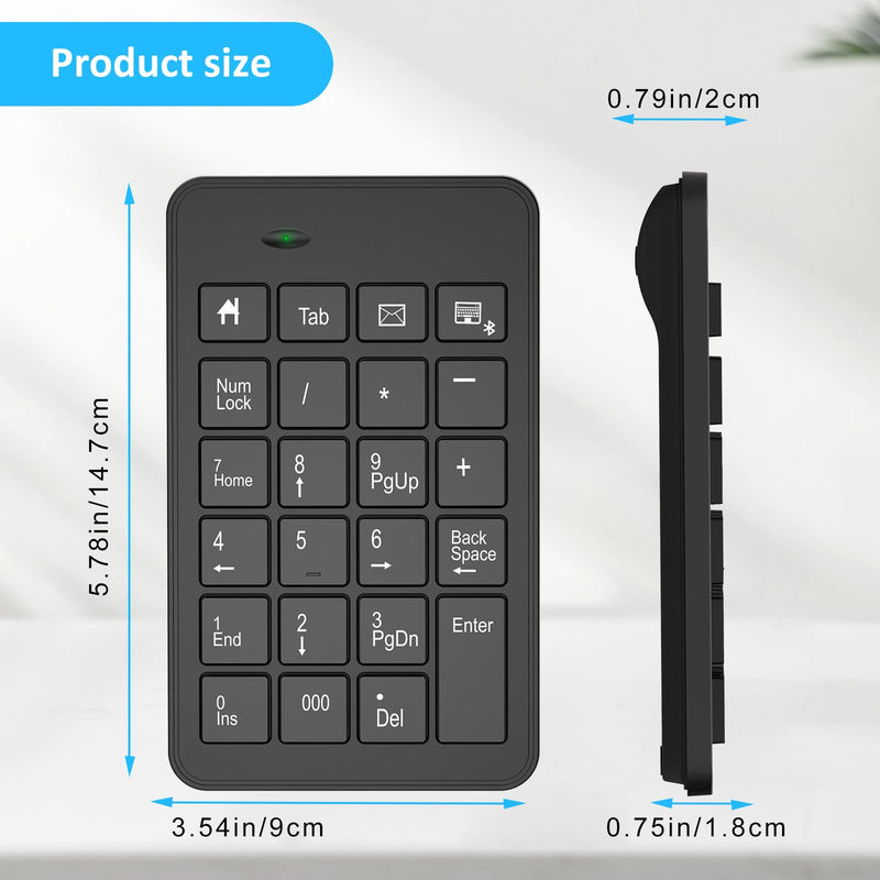 Bluetooth Number Pad with Battery, 23 Keys Wireless Numeric Keypad Upgraded Version of 10 key USB Keyboard Financial Accounting Numpad Compatible for Laptop, PC, Macbook, Notebook, Desktop,Surface Pro BluetoothWireless