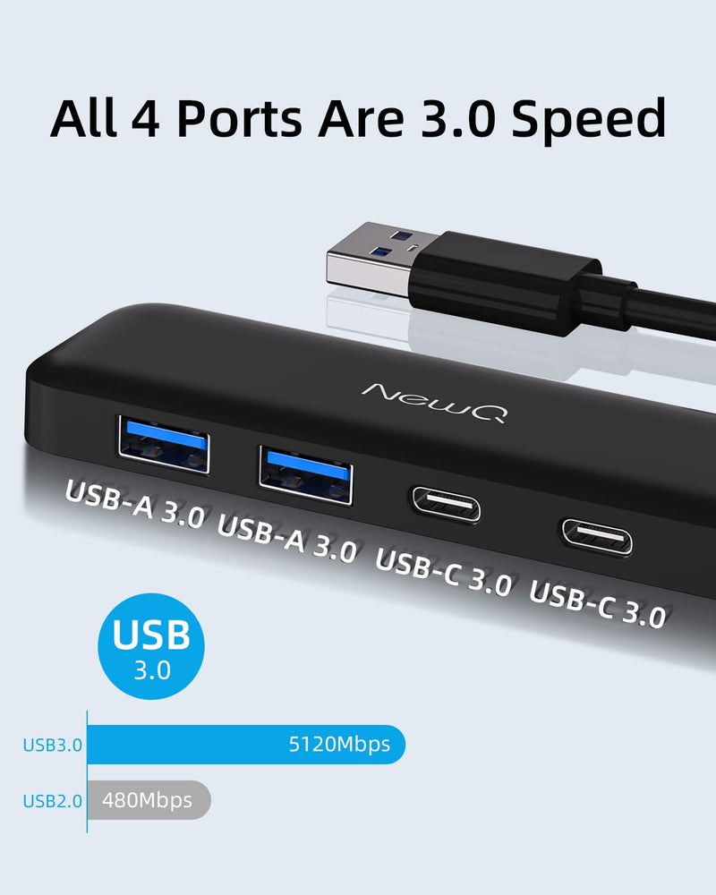 Dual USB C USB A 3.0 Hub: USB Hub 4 Ports with 2* USB-C 3.0 and 2* USB-A 3.0, Ultra Slim Portable USB Splitter Adapter for Laptop, PS4, Flash Drive, HDD, Xbox, Printer, Mouse, Keyboard, Computer 10cm