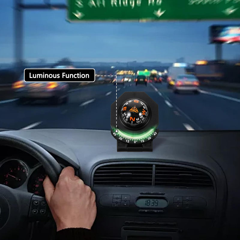 Automotive Compasses, Universal Collapsible Car Dashboard Ball Compass with Slope Meter, Luminous Folding Compass with Adhesive Tape for Boat Car Vehicle Navigation