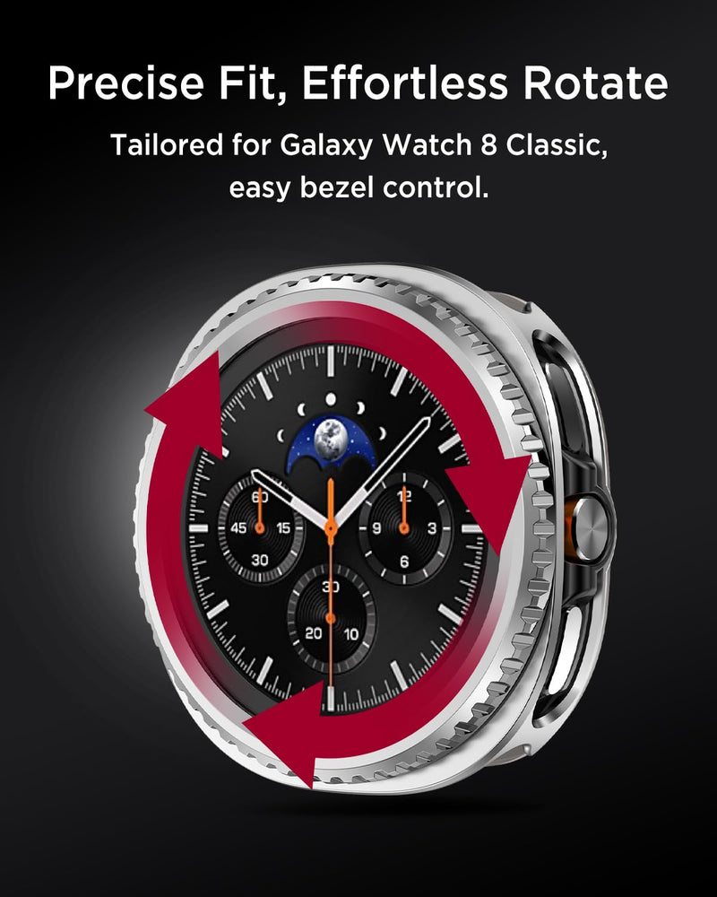 Miimall Metal Case for Galaxy Watch 8 Classic Case, [No Screen Protector] Lightweight Rugged Durable Shockproof Aluminum Protective Cover, PC Back Bumper for Samsung Galaxy Watch 8 Classic, Silver Samsung Galaxy Watch 8 Classic 46mm