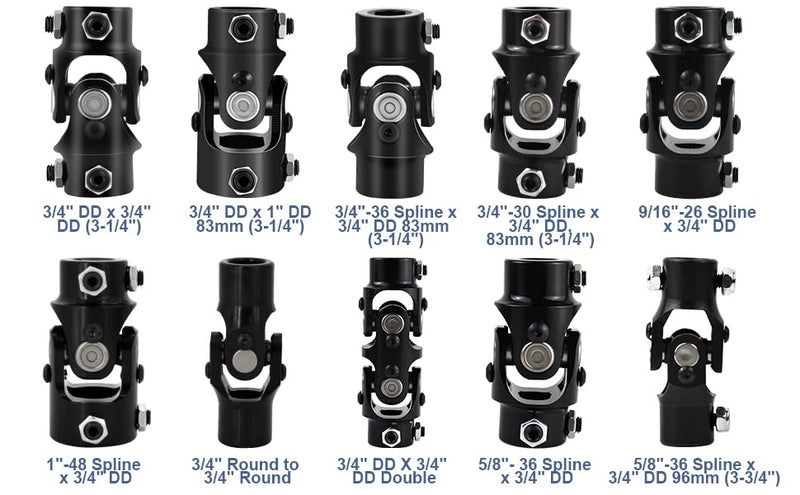 COOL STAR Single Steering Joints 3/4" Round x 3/4" Round Smooth Round U-Joint Shaft 96mm 35° Degree Black 3/4" Round × 3/4" Round 96mm