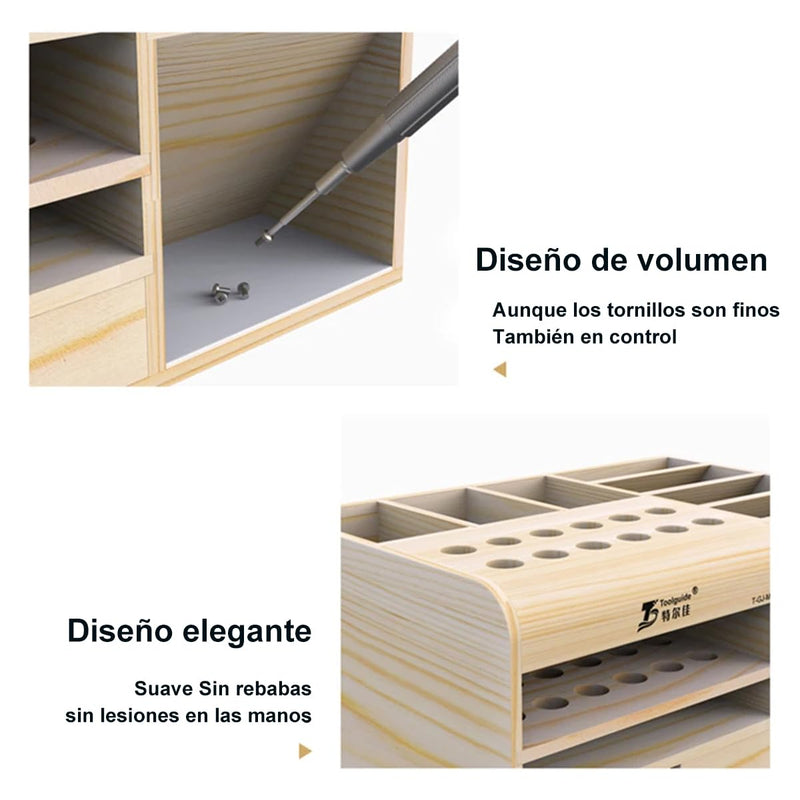  [AUSTRALIA] - HZY Classic Wooden Tool Box with 20 Compartments for Screwdriver, Tweezers, Mobile Phone Repair, Desktop, Home DIY, Brown